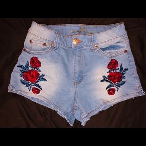 Rose Print Jean Shorts